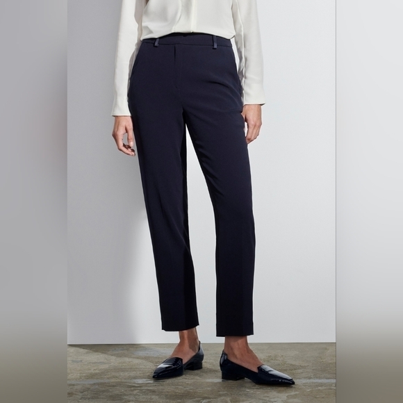 The Fold Navy Clever Crepe Slim-Leg Trousers - Picture 2 of 6